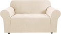H.VERSAILTEX Stretch Couch Cover Loveseat Covers for 2 Cushion Couch Sofa Cover for Love seat 1 Piece with Elastic Bottom, Textured Checked Jacquard Fabric(Loveseat 58"-70" Wide, Natural)
