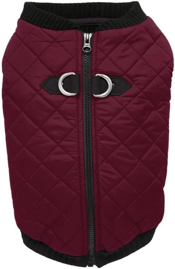 Gooby Fashion Vest Dog Jacket - Purple, Medium - Warm Zip Up Bomber Vest with Dual D Ring Leash - Winter Water Resistant Small Dog Sweater