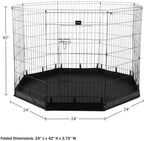 Dog Playpen - Foldable Metal Exercise Puppy Play Pen with Eight 24x42in Extra-Tall Panels and Gate - Indoor/Outdoor Dog Fence with Fabric Bottom for Dogs, Cats or Small Animals by PETMAKER (Black)
