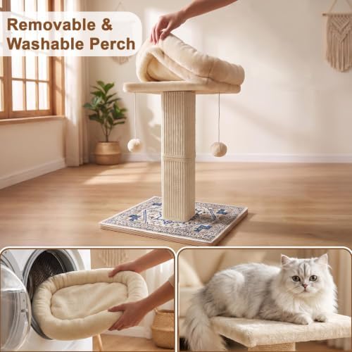 Cat Scratching Post with Bed for Indoor Adult Cats, Cat Perch,White - Image 7