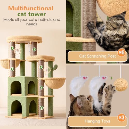 Globlazer Cactus Cat Tree Tower for Indoor Cats Large Adult, S63, Green - Image 5