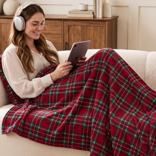 BEDELITE Christmas Tartan Fleece Throw Blanket for Couch & Bed, Red, 50x60 - Image 3