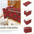 Bolaz Red Rose Leaves Pattern Storage Bins with Lids and Handles, Foldable Storage Box Storage Basket with Cover Collapsible Organizer Containers for Home Closet, Shelves - Image 4