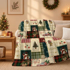 Neasow Vintage Christmas Throw Blanket, Retro Patchwork Grid Design Soft Fuzzy Cozy Flannel Blanket Gift for Family and Friends Home Sofa Couch Chair Decorative 50x60 Inch - Image 3