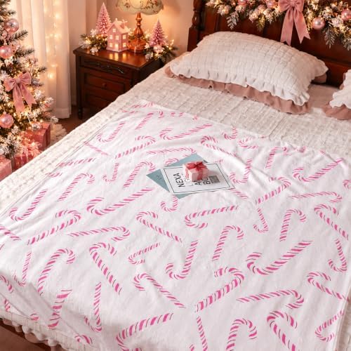 Pink Christmas Candy Cane Throw Blanket Candy Cane Decor 50 x 60 Inches - Image 4