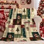 Neasow Vintage Christmas Throw Blanket, Retro Patchwork Grid Design Soft Fuzzy Cozy Flannel Blanket Gift for Family and Friends Home Sofa Couch Chair Decorative 50x60 Inch - Image 4