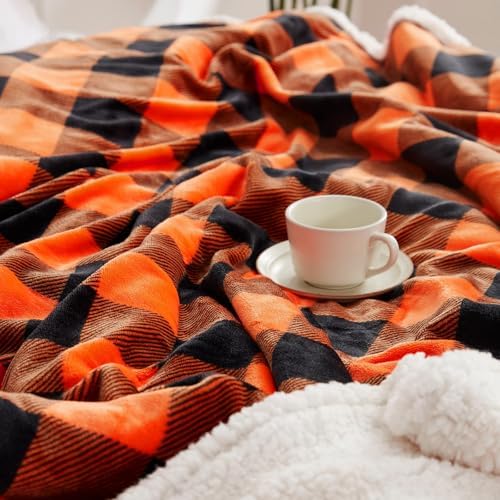 Touchat Halloween Blanket Twin Size 60" X 70"，Fall Autumn Harvest Sherpa Fuzzy Fluffy Soft Cozy Blankets, Fleece Flannel Plush Microfiber Throw for Couch Bed Sofa, Halloween Decor (Orange) - Image 3