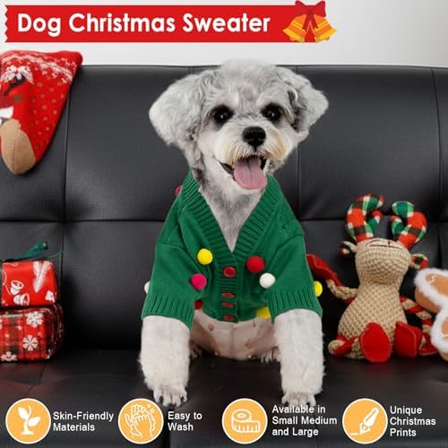 Dog Christmas Sweater Red Plaid Cardigans Dog Christmas Outfit Soft Warm Knitted Pet Clothes Cold Weather Puppy Clothes for Small Medium Large Dogs Cats - Image 3