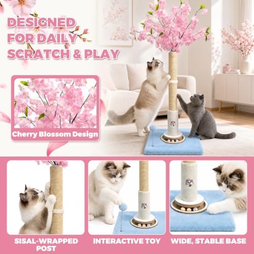 Fantasreen Pink Flower Scratching Post 35'' with Interactive Toys for Indoor Cats - Image 3