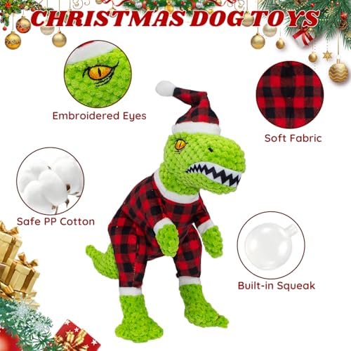 Christmas Dog Plush Toys- Squeaky Toy Dinosaur with Crinkle Paper- Interactive Funny Toys to Keep Your Dogs Engaged for Hours for Small and Medium Breeds - Image 2