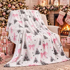 FuWeave Pink Bow Christmas Throw Blanket 50 x 60 Inches Xmas Tree Blanket by FuWeave