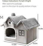 Luxury Double Roof Indoor Dog House Cat Nest,Foldable Warm Soft Kennel,30D High Elastic Memory Sponge,Removable Cushion and Non-Slip Bottom (Grey Double Roof, M)