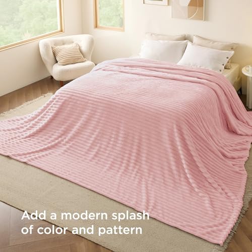 Bedsure Soft Large Fleece Blanket for Bed Coral Pink 120"x120" - Image 3