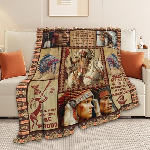 Native American Throw Blanket Indian Southwest Native American Cacique Stuff Gifts for Adults Women Men Soft Cozy Warm Plush Fluffy Fuzzy Fleece Blanket Decor 50''X60'' - Image 5