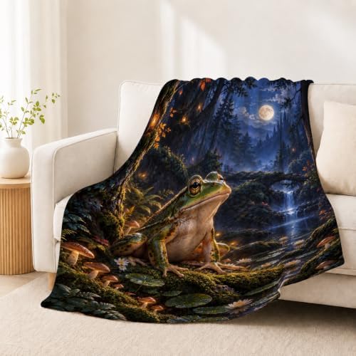 Frog Throw Blanket Moonlit Forest Cute Animal Gifts 40''X50'' - Image 3
