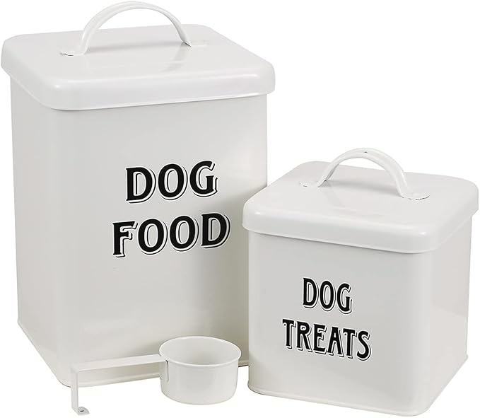 Morezi Farmhouse Dog Food Storage Container with Lid and Scoop, Pet Food and Treats Holder, Sturdy Canister Tins for Kitchen Countertop and Shelf, Great Gift for Pet Owners, 5 lbs