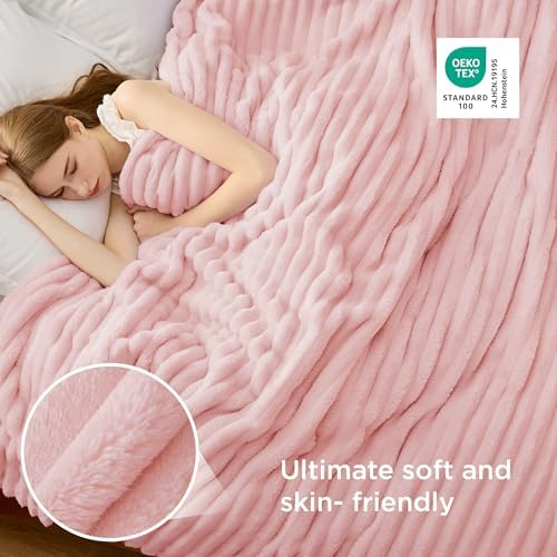 Bedsure Soft Queen Size Blanket for Bed Coral Pink 90"x90" - Image 4