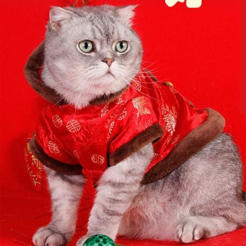 SEIS New Year Cat Knot Buttons Coat Dogs Cheongsam Winter Pet Clothes Vest Christmas Costume for Cats Teddy Bichon Small Medium Dogs (Brown, S (Chest Circumference 45cm/ 17.7")) - Image 4