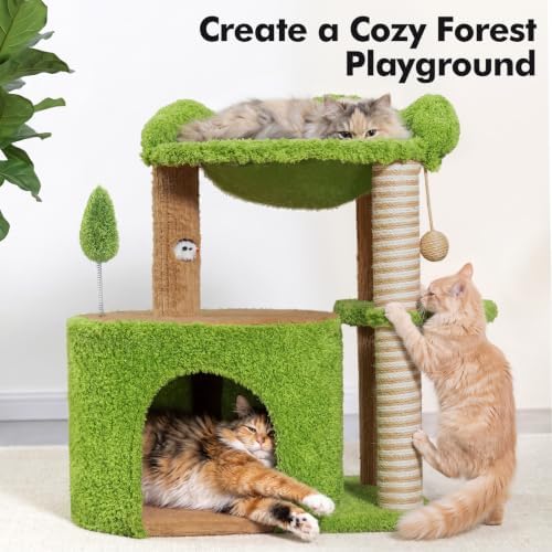 WOOCHPET Small Cat Tree with Scratching Post and Cat Hammock for Kittens - Image 3