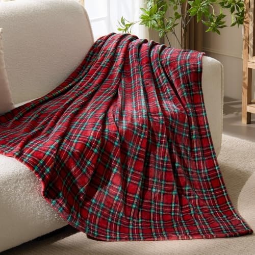 BEDELITE Christmas Tartan Fleece Throw Blanket for Couch & Bed, Red, 50x60 - Image 2