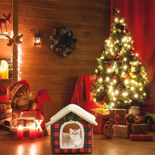 Christmas Cat Tent Cat Bed Cave (Pink, L (20.5 X 17 X 19.7 Inch)) - Image 6