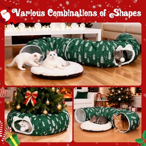 Cat Tunnel Bed Under Christmas Tree, Christmas Tree Skirt for Indoor Cats, Green - Image 4
