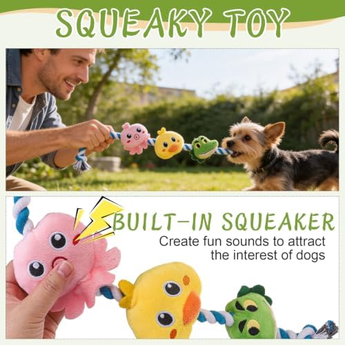 EXPAWLORER Dog Squeaky Toys - Interactive Tug of War Plush Animal Rope Toy - Image 3