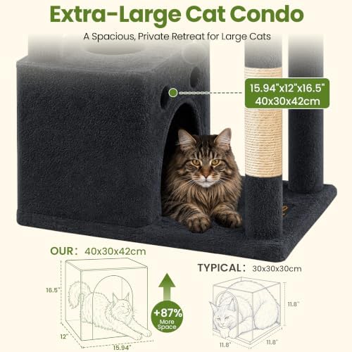 67in Tall Cat Tree Tower for Large Cats, Heavy Duty with Wide Base - Image 3