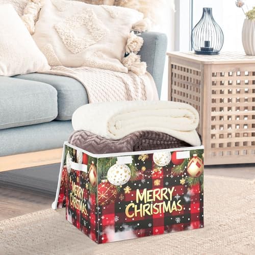 Bolaz Storage Bins with Lids and Handles,Christmas Red Plaid Storage Box Storage Basket with Cover Collapsible Organizer Containers for Home Closet, Shelves - Image 5