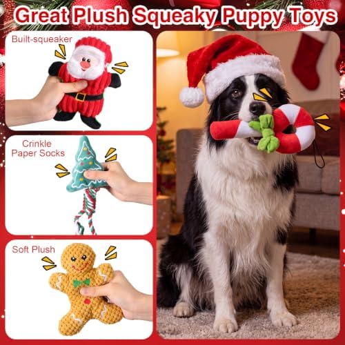 Soulchen 10 Pcs Christmas Dog Toys Plush Squeaky Puppy Toy - Image 3