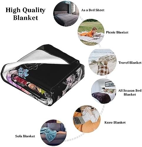 Sugar Skull Throw Blanket, Lightweight All Seasons Skull Flower Fleece Blanket for Women Girl, Black Warm Fuzzy Blanket for Bed Couch Sofa (40"x 50") - Image 7