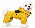 LOVELONGLONG Waterproof Dog Raincoat with Removable Hood – Outdoor Full Body Dog Jacket, Windproof Snowproof Shell Suit – All Season Pet Rain Gear Mustard Yellow XXS