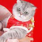 SEIS New Year Cat Knot Buttons Coat Dogs Cheongsam Winter Pet Clothes Vest of the Tang Dynasty Christmas Costume for Cats Teddy Bichon Small Medium Dogs (White, M (Chest Circumference 55cm/ 21.6")) - Image 4