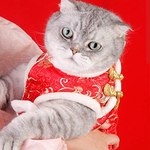 SEIS New Year Cat Knot Buttons Coat Dogs Cheongsam Winter Pet Clothes Vest of the Tang Dynasty Christmas Costume for Cats Teddy Bichon Small Medium Dogs (White, M (Chest Circumference 55cm/ 21.6")) - Image 4