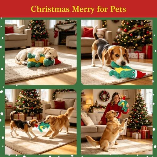 IOKHEIRA Christmas Dog Toys, Plush Squeaky Crocodile, Dog Christmas Toy - Image 5