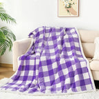 Touchat Sherpa Plaid Twin Blanket 60" X 70", Fuzzy Fluffy Soft Cozy Throw Blanket, Twin Size Plush Fleece Flannel Plush Microfiber Blanket for Couch Bed Sofa (PurpleWhite) - Image 7