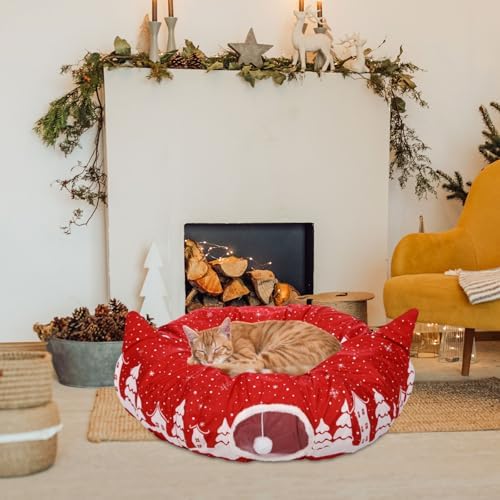 Kinlop Cat Tunnel for Christmas Tree Skirt 35.4'' Fluffy Plush Cat Donut Tunnel Bed Under Christmas Tree with Central Mat Collapsible Warm Soft Kitten Tube Cave for Kitten Small Animal - Image 6