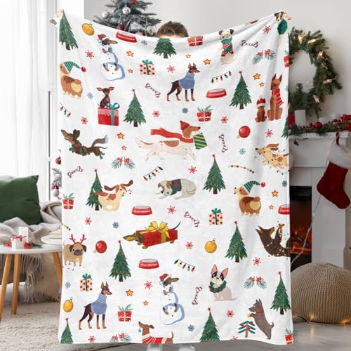 Tupmnbry Christmas Throw Blanket Cute Christmas Dogs Blanket Super Soft Flannel Fleece Blankets Winter Plush Fuzzy Warm Bed Blankets Xmas Holiday Decor for Couch Bed 50"X60" - Image 2