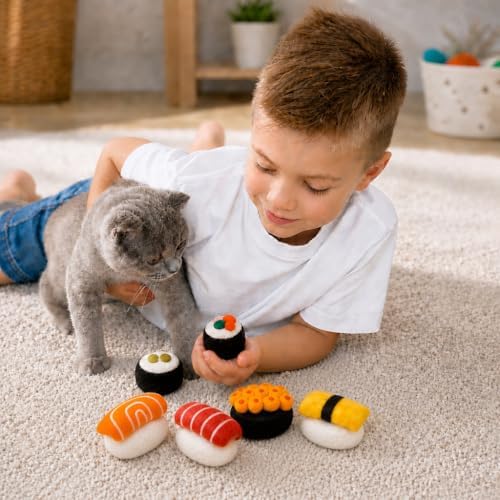 Glaciart One Wool Sushi Cat Toy Set with Catnip, 7 Pcs Cute Felt Cat Toys for Interaction and Boredom Relief, Encourages Exercise, Exploring and Play - Image 5