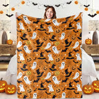 Orange Halloween Blanket, Spooky Pumpkin Ghosts Fleece Throw Blanket for Kids, Fall Halloween Decorations Gifts for Kids Women Birthday, 40x60 Inches by IMUKU