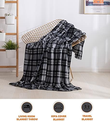 Elegant Comfort Luxury Velvet Super Soft Christmas Prints Fleece Blanket-Holiday Theme Home Décor Fuzzy Warm and Cozy Throws for Winter Bedding, Couch and Gift, 50 x 60 inch, Gray Plaid Throw - Image 3