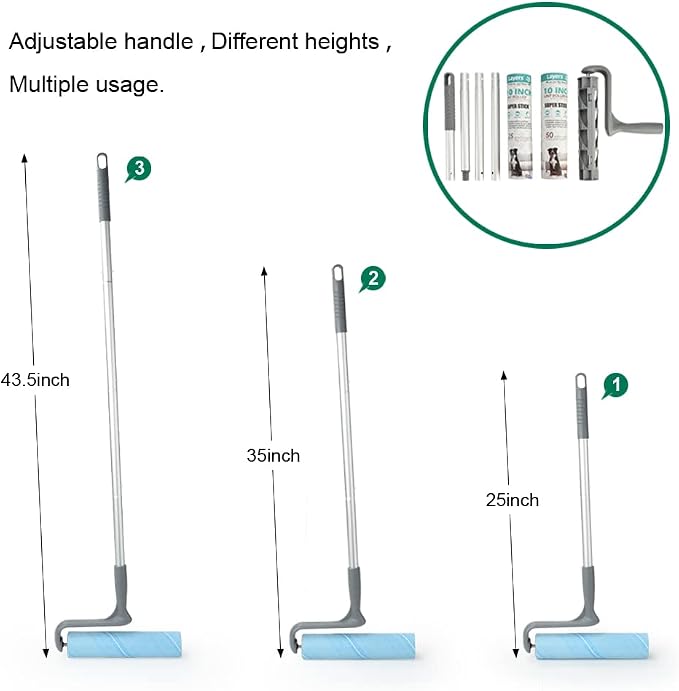 Layers Large 10in Wide Roller 75 Sheets with 4-Foot Extendable Handle | 2 Packs Wide Lint Refills (25+50) , for Remove Pet Hair, Lint, and Dust