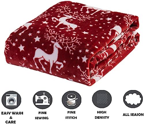 Elegant Comfort Luxury Velvet Super Soft Christmas Prints Fleece Blanket-Holiday Theme Home Décor Fuzzy Warm and Cozy Throws for Winter Bedding, Couch and Gift, 50 x 60 inch, Red Reindeer - Image 2