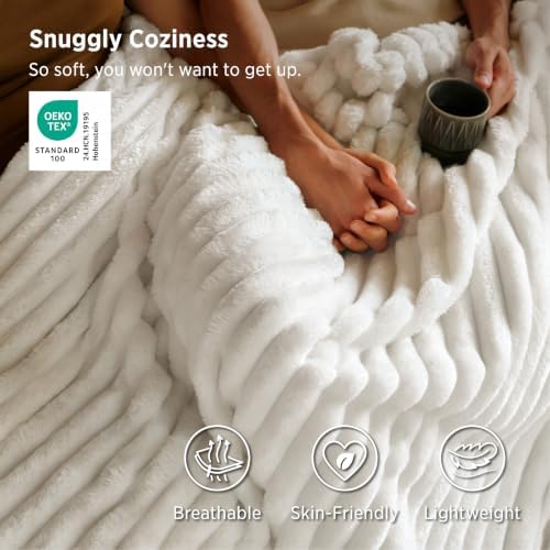 Bedsure Soft Cozy Twin XL Blanket for Bed College Dorm Off White 66"x90" - Image 3
