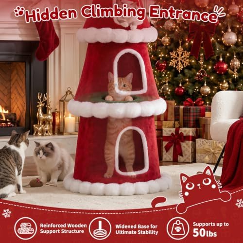 LUCKLIFE 59" Christmas Cat Tree,Multi-Level Condo Tower - Image 4