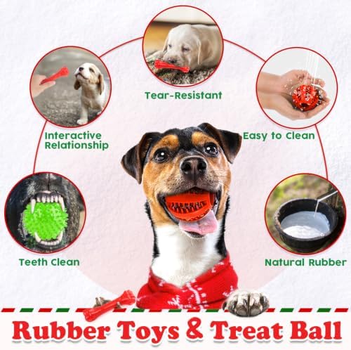 Christmas Dog Toys 9 Pack, Luxury Santa Puppy Chew Toy, Cotton Squeaky Plush Toys for Small Dogs, Durable Interactive Rope Treat Dog Ball and Bones, Rubber Teething Toys for Dogs Gifts - Image 3