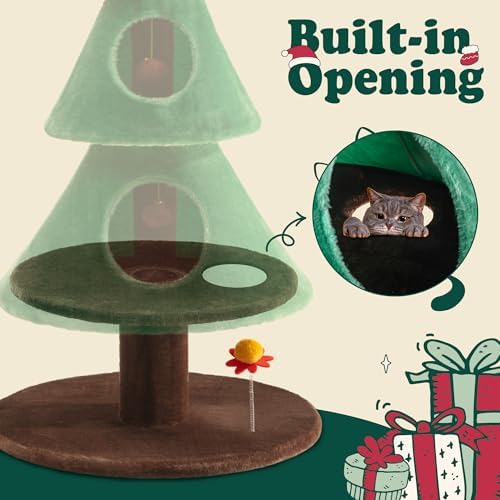 Allewie 63 Inches Cat Tree for Indoor Kitty/Tower with 3 Condos/ 5ft Christmas Tree Party Decoration/Activity Center Play House and Beds/Green - Image 4