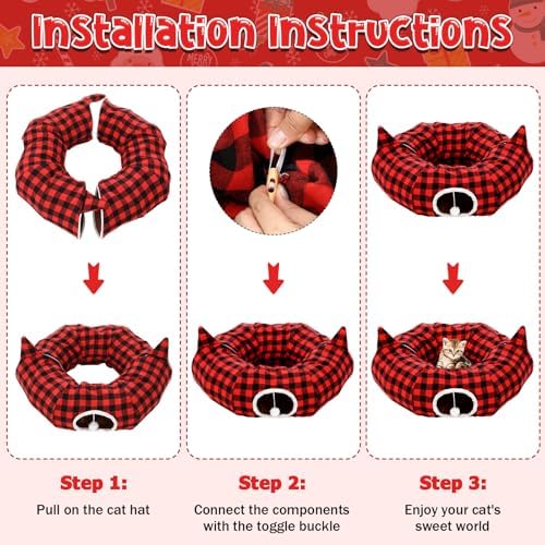 Dansydaisy Cat Tunnel Christmas Tree Skirt Red Black, 33.9 Inch Bed Cave - Image 4