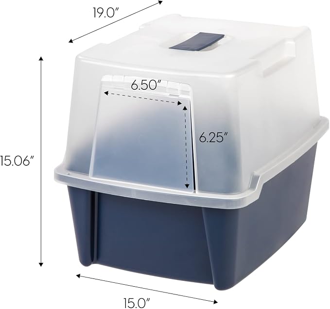 IRIS USA Large Front Door Cat Litter Box, Walk-in Entry, Navy | Easy Access Needs, Private Enclosure Design, Covered Walk-Through, Contained Environment, Privacy Hood