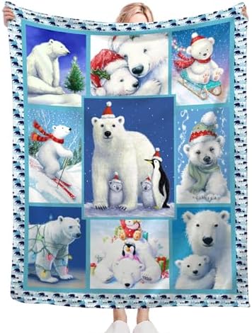 Christmas Polar Bear Blanket for Girls Women Boys Men Adults Kids Soft Cozy Fleece Cute White Bears Throw Blankets Gifts Warm Flannel Plush Lightweight Decor for Couch Bed Sofa 80"X60" - Image 5